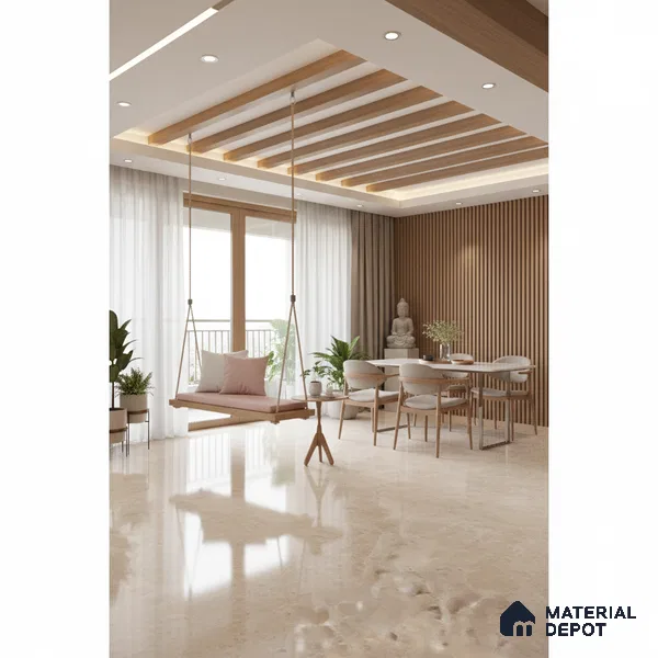 Marble Look Tile TL 09711 6 ft x 4 ft Glossy Finish Vitrified Tile - 15 mm | Adhesive and Spacers Must be Used During Installation