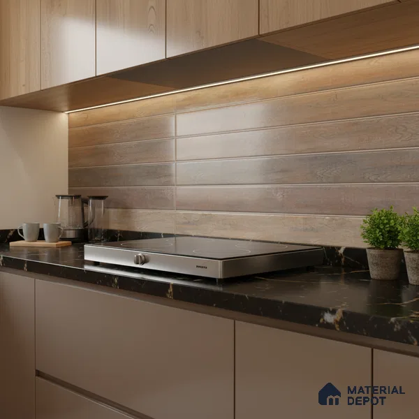 Wood Wall Tile TL 09728 C 24200 2 ft x 1 ft Brown Ceramic Glossy Finish Dark Tile - 9 mm | Ideal for Bathroom, Kitchen