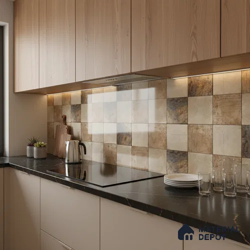 Stone Wall Tile TL 09729 B 24274 2 ft x 1 ft Brown Ceramic Glossy Finish Dark Tile - 9 mm | Ideal for Bathroom, Kitchen