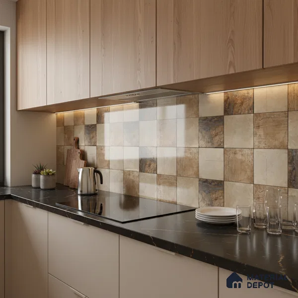 Stone Wall Tile TL 09729 B 24274 2 ft x 1 ft Brown Ceramic Glossy Finish Dark Tile - 9 mm | Ideal for Bathroom, Kitchen