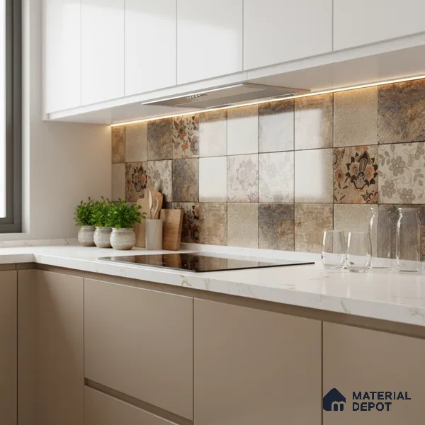 Patterned Wall Tile TL 09729 C 24274 2 ft x 1 ft Brown Ceramic Glossy Finish Highlighter 1 Tile - 9 mm | Ideal for Bathroom, Kitchen | Please Expect a Slight Variation of Pattern