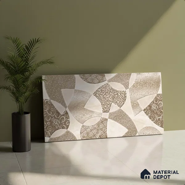 Patterned Wall Tile TL 09731 C 24421 2 ft x 1 ft Brown Ceramic Glossy Finish Highlighter 1 Tile - 9 mm | Ideal for Bathroom, Kitchen | Please Expect a Slight Variation of Pattern