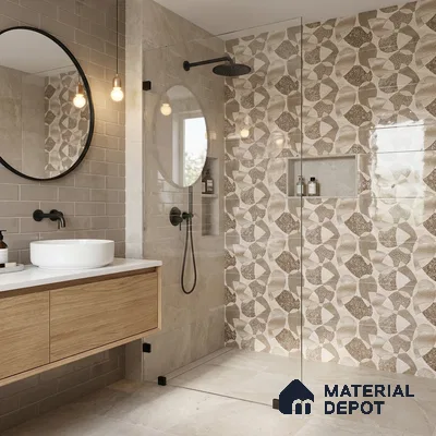 Patterned Wall Tile TL 09731 C 24421 2 ft x 1 ft Brown Ceramic Glossy Finish Highlighter 1 Tile - 9 mm | Ideal for Bathroom, Kitchen | Please Expect a Slight Variation of Pattern