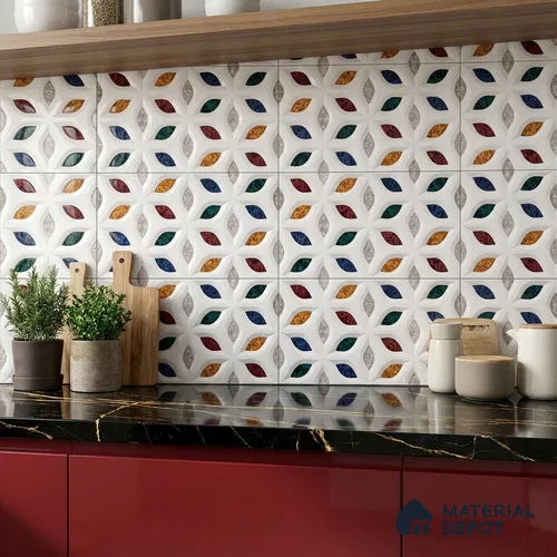 Patterned Wall Tile TL 09732 C 25003 2 ft x 1 ft Multi Colour Ceramic Glossy Finish Highlighter 1 Tile - 9 mm | Ideal for Bathroom, Kitchen | Please Expect a Slight Variation of Pattern