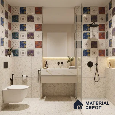 Patterned Wall Tile TL 09732 D 25003 2 ft x 1 ft Multi Colour Ceramic Glossy Finish Highlighter 2 Tile - 9 mm | Ideal for Bathroom, Kitchen | Please Expect a Slight Variation of Pattern