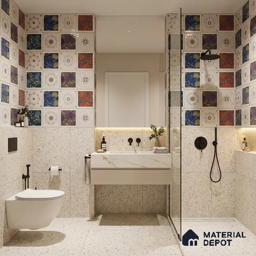 Patterned Wall Tile TL 09732 D 25003 2 ft x 1 ft Multi Colour Ceramic Glossy Finish Highlighter 2 Tile - 9 mm | Ideal for Bathroom, Kitchen | Please Expect a Slight Variation of Pattern