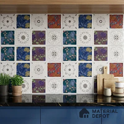 Patterned Wall Tile TL 09732 D 25003 2 ft x 1 ft Multi Colour Ceramic Glossy Finish Highlighter 2 Tile - 9 mm | Ideal for Bathroom, Kitchen | Please Expect a Slight Variation of Pattern