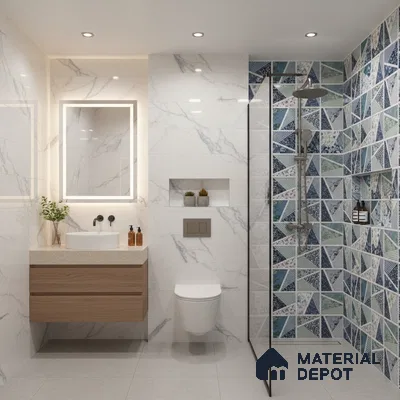 Patterned Wall Tile TL 09733 C 225017 2 ft x 1 ft Blue Ceramic Glossy Finish Highlighter 1 Tile - 9 mm | Ideal for Bathroom, Kitchen | Please Expect a Slight Variation of Pattern
