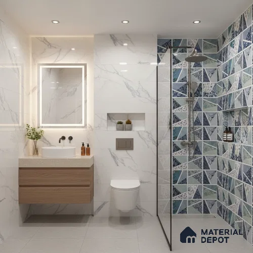 Patterned Wall Tile TL 09733 C 225017 2 ft x 1 ft Blue Ceramic Glossy Finish Highlighter 1 Tile - 9 mm | Ideal for Bathroom, Kitchen | Please Expect a Slight Variation of Pattern