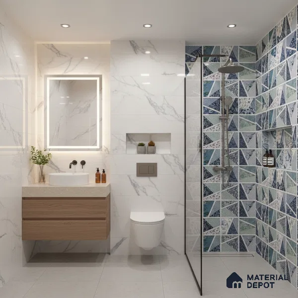 Patterned Wall Tile TL 09733 C 225017 2 ft x 1 ft Blue Ceramic Glossy Finish Highlighter 1 Tile - 9 mm | Ideal for Bathroom, Kitchen | Please Expect a Slight Variation of Pattern