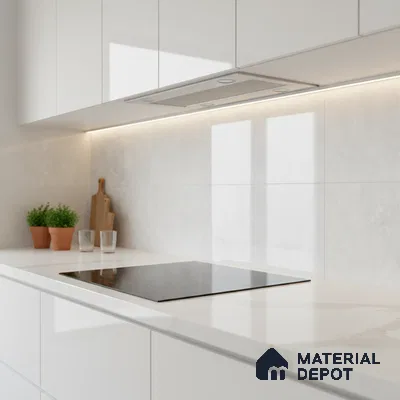 Stone Wall Tile TL 09733 225017 2 ft x 1 ft White Ceramic Glossy Finish Light Tile - 9 mm | Ideal for Bathroom, Kitchen