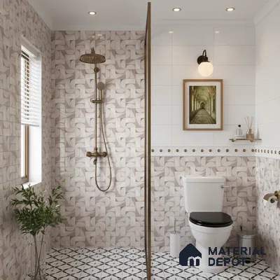 Patterned Wall Tile TL 09734 C 25110 2 ft x 1 ft Beige Ceramic Glossy Finish Highlighter 1 Tile - 9 mm | Ideal for Bathroom, Kitchen | Please Expect a Slight Variation of Pattern