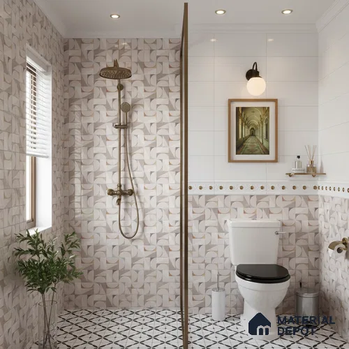Patterned Wall Tile TL 09734 C 25110 2 ft x 1 ft Beige Ceramic Glossy Finish Highlighter 1 Tile - 9 mm | Ideal for Bathroom, Kitchen | Please Expect a Slight Variation of Pattern
