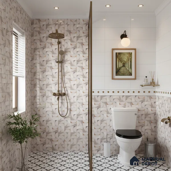 Patterned Wall Tile TL 09734 C 25110 2 ft x 1 ft Beige Ceramic Glossy Finish Highlighter 1 Tile - 9 mm | Ideal for Bathroom, Kitchen | Please Expect a Slight Variation of Pattern
