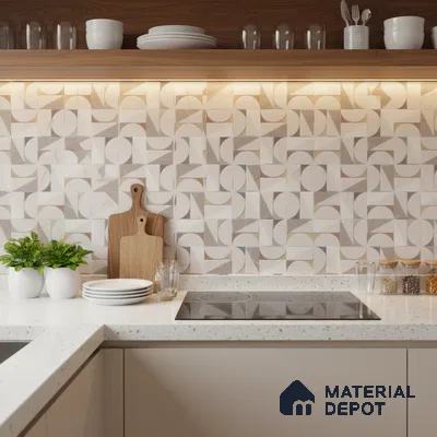 Patterned Wall Tile TL 09734 C 25110 2 ft x 1 ft Beige Ceramic Glossy Finish Highlighter 1 Tile - 9 mm | Ideal for Bathroom, Kitchen | Please Expect a Slight Variation of Pattern