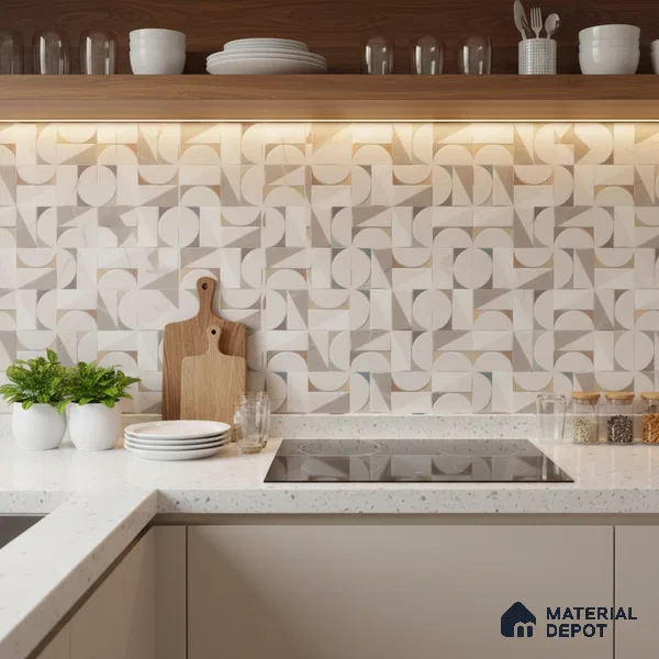 Patterned Wall Tile TL 09734 C 25110 2 ft x 1 ft Beige Ceramic Glossy Finish Highlighter 1 Tile - 9 mm | Ideal for Bathroom, Kitchen | Please Expect a Slight Variation of Pattern