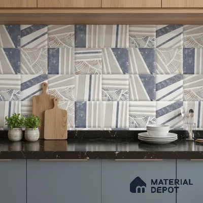 Patterned Wall Tile TL 09735 C 25144 2 ft x 1 ft Grey Ceramic Glossy Finish Highlighter 1 Tile - 9 mm | Ideal for Bathroom, Kitchen | Please Expect a Slight Variation of Pattern