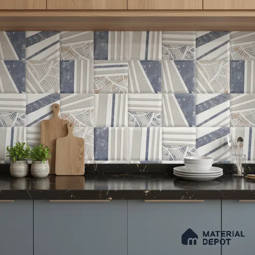 Patterned Wall Tile TL 09735 C 25144 2 ft x 1 ft Grey Ceramic Glossy Finish Highlighter 1 Tile - 9 mm | Ideal for Bathroom, Kitchen | Please Expect a Slight Variation of Pattern