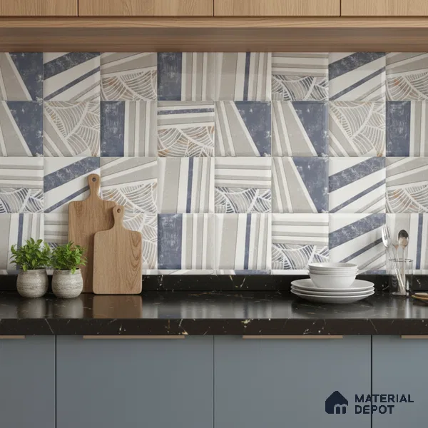 Patterned Wall Tile TL 09735 C 25144 2 ft x 1 ft Grey Ceramic Glossy Finish Highlighter 1 Tile - 9 mm | Ideal for Bathroom, Kitchen | Please Expect a Slight Variation of Pattern