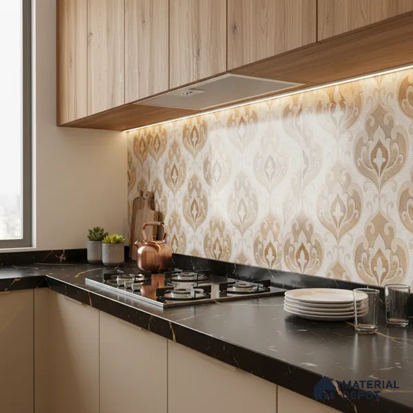 Patterned Wall Tile TL 09736 C 25145 2 ft x 1 ft Multi Colour Ceramic Glossy Finish Highlighter 1 Tile - 9 mm | Ideal for Bathroom, Kitchen | Please Expect a Slight Variation of Pattern