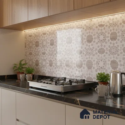 Patterned Wall Tile TL 09738 C 25147 2 ft x 1 ft Brown Ceramic Glossy Finish Highlighter 1 Tile - 9 mm | Ideal for Bathroom, Kitchen | Please Expect a Slight Variation of Pattern