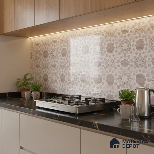Patterned Wall Tile TL 09738 C 25147 2 ft x 1 ft Brown Ceramic Glossy Finish Highlighter 1 Tile - 9 mm | Ideal for Bathroom, Kitchen | Please Expect a Slight Variation of Pattern