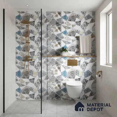 Patterned Wall Tile TL 09740 B  2 ft x 1 ft Multi Colour Ceramic Matte Finish Highlighter Tile - 9 mm | Ideal for Bathroom, Kitchen | Please Expect a Slight Variation of Pattern