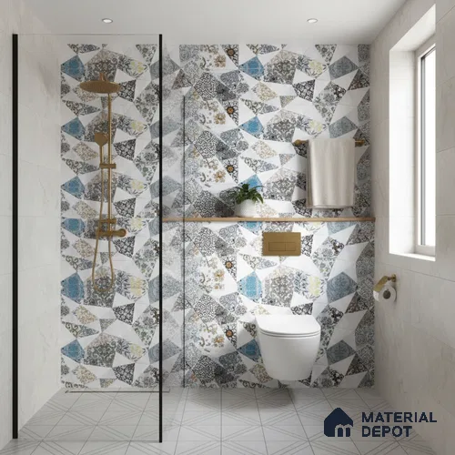 Patterned Wall Tile TL 09740 B 2 ft x 1 ft Multi Colour Ceramic Matte Finish Highlighter Tile - 9 mm | Ideal for Bathroom, Kitchen | Please Expect a Slight Variation of Pattern