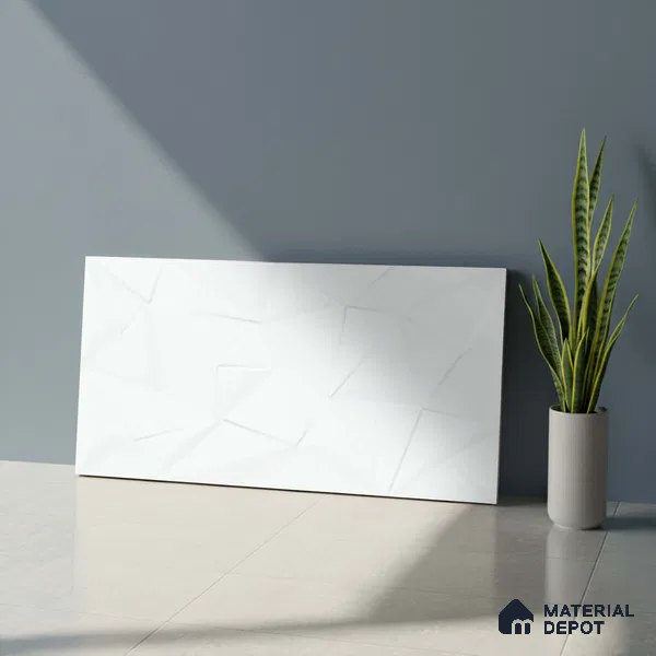 3D Punch Wall Tile TL 09740  2 ft x 1 ft White Ceramic Matte Finish Light Tile - 9 mm | Ideal for Bathroom, Kitchen