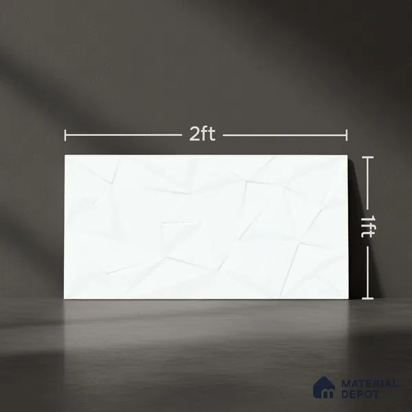 3D Punch Wall Tile TL 09740  2 ft x 1 ft White Ceramic Matte Finish Light Tile - 9 mm | Ideal for Bathroom, Kitchen