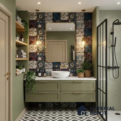 Patterned Wall Tile TL 09741 C  2 ft x 1 ft Multi Colour Ceramic Matte Finish Highlighter Tile - 9 mm | Ideal for Bathroom, Kitchen | Please Expect a Slight Variation of Pattern