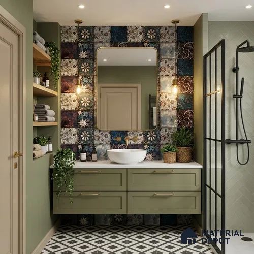 Patterned Wall Tile TL 09741 C  2 ft x 1 ft Multi Colour Ceramic Matte Finish Highlighter Tile - 9 mm | Ideal for Bathroom, Kitchen | Please Expect a Slight Variation of Pattern