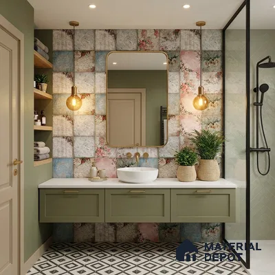 Patterned Wall Tile TL 09742 B  2 ft x 1 ft Multi Colour Ceramic Matte Finish Highlighter Tile - 9 mm | Ideal for Bathroom, Kitchen | Please Expect a Slight Variation of Pattern