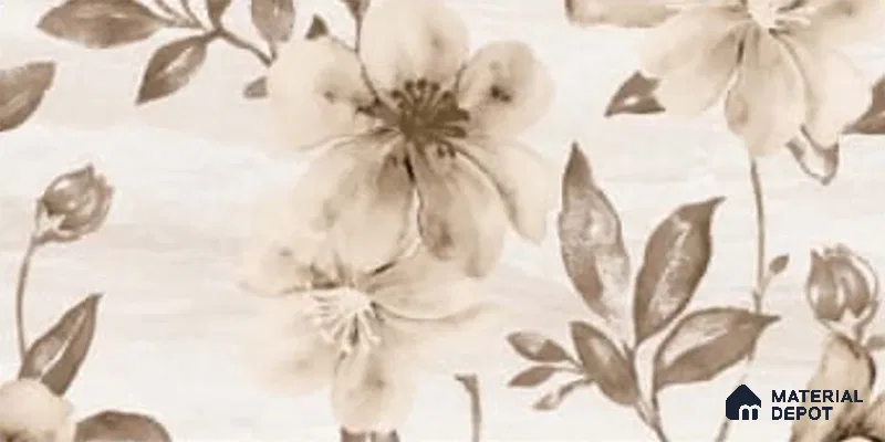 Floral Wall Tile TL 09743 C  2 ft x 1 ft Beige Ceramic Matte Finish Highlighter 1 Tile - 9 mm | Ideal for Bathroom, Kitchen | Please Expect a Slight Variation of Pattern