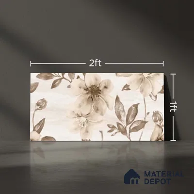 Floral Wall Tile TL 09743 C  2 ft x 1 ft Beige Ceramic Matte Finish Highlighter 1 Tile - 9 mm | Ideal for Bathroom, Kitchen | Please Expect a Slight Variation of Pattern