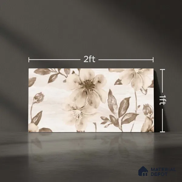 Floral Wall Tile TL 09743 C 2 ft x 1 ft Beige Ceramic Matte Finish Highlighter 1 Tile - 9 mm | Ideal for Bathroom, Kitchen | Please Expect a Slight Variation of Pattern