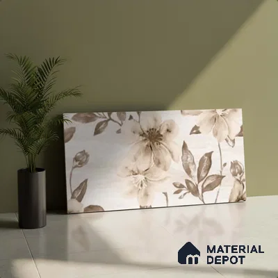 Floral Wall Tile TL 09743 C  2 ft x 1 ft Beige Ceramic Matte Finish Highlighter 1 Tile - 9 mm | Ideal for Bathroom, Kitchen | Please Expect a Slight Variation of Pattern