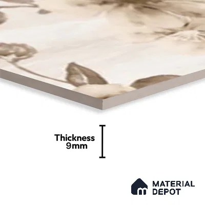 Floral Wall Tile TL 09743 C  2 ft x 1 ft Beige Ceramic Matte Finish Highlighter 1 Tile - 9 mm | Ideal for Bathroom, Kitchen | Please Expect a Slight Variation of Pattern