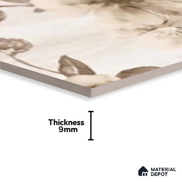 Floral Wall Tile TL 09743 C 2 ft x 1 ft Beige Ceramic Matte Finish Highlighter 1 Tile - 9 mm | Ideal for Bathroom, Kitchen | Please Expect a Slight Variation of Pattern