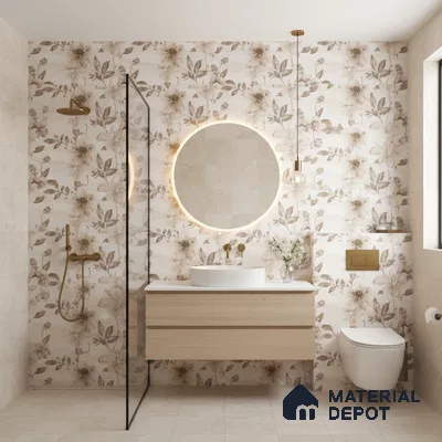 Floral Wall Tile TL 09743 C  2 ft x 1 ft Beige Ceramic Matte Finish Highlighter 1 Tile - 9 mm | Ideal for Bathroom, Kitchen | Please Expect a Slight Variation of Pattern (Sample)