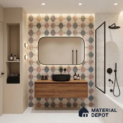 Patterned Wall Tile TL 09744 C  2 ft x 1 ft Multi Colour Ceramic Matte Finish Highlighter 1 Tile - 9 mm | Ideal for Bathroom, Kitchen | Please Expect a Slight Variation of Pattern