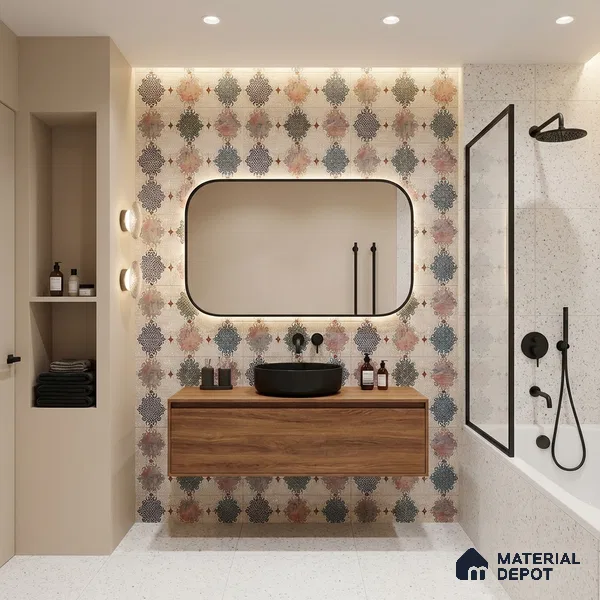 Patterned Wall Tile TL 09744 C 2 ft x 1 ft Multi Colour Ceramic Matte Finish Highlighter 1 Tile - 9 mm | Ideal for Bathroom, Kitchen | Please Expect a Slight Variation of Pattern
