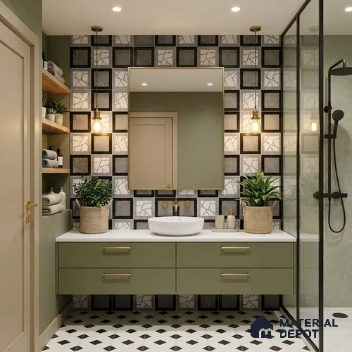 Patterned Wall Tile TL 09745 C 2 ft x 1 ft Grey Ceramic Matte Finish Highlighter 1 Tile - 9 mm | Ideal for Bathroom, Kitchen | Please Expect a Slight Variation of Pattern