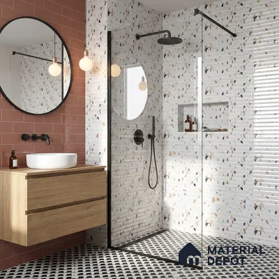 Terrazzo Wall Tile TL 09746 B  2 ft x 1 ft White Ceramic Glossy Finish Decor 1 Tile - 9 mm | Ideal for Bathroom, Kitchen