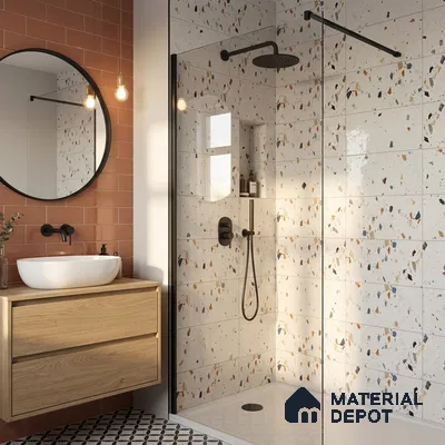 Terrazzo Wall Tile TL 09746  2 ft x 1 ft White Ceramic Glossy Finish Light Tile - 9 mm | Ideal for Bathroom, Kitchen