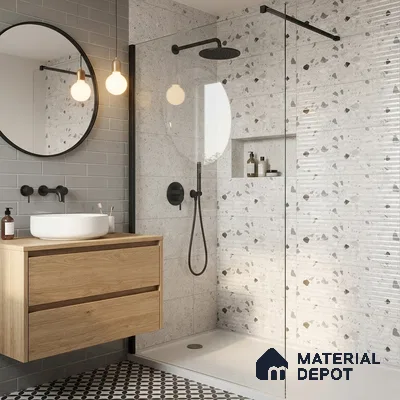Terrazzo Wall Tile TL 09747 B  2 ft x 1 ft Grey Ceramic Glossy Finish Decor 1 Tile - 9 mm | Ideal for Bathroom, Kitchen