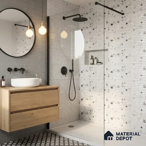 Terrazzo Wall Tile TL 09747 B  2 ft x 1 ft Grey Ceramic Glossy Finish Decor 1 Tile - 9 mm | Ideal for Bathroom, Kitchen