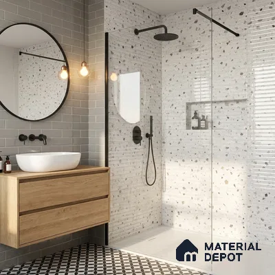 Terrazzo Wall Tile TL 09747 C  2 ft x 1 ft Grey Ceramic Glossy Finish Decor 2 Tile - 9 mm | Ideal for Bathroom, Kitchen