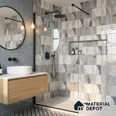 Marble Wall Tile TL 09749 B  2 ft x 1 ft Grey Ceramic Glossy Finish Dark Tile - 9 mm | Ideal for Bathroom, Kitchen
