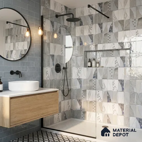 Marble Wall Tile TL 09749 B  2 ft x 1 ft Grey Ceramic Glossy Finish Dark Tile - 9 mm | Ideal for Bathroom, Kitchen